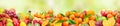 Seamless horizontal pattern bright colorful vegetables and fruits on green background