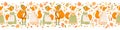 Seamless horizontal pattern with cute foxes, autumn leaves and branches isolated on white background. Vector illustration for Royalty Free Stock Photo