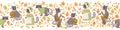 Seamless horizontal pattern with cute racoons, autumn leaves and branches isolated on white background. Vector illustration for Royalty Free Stock Photo