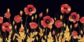 Seamless horizontal pattern. Field poppies of different angles in retro style, hand-made graphics, watercolor Royalty Free Stock Photo