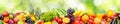 Seamless horizontal pattern fresh and juicy vegetables, fruits and berries