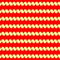 Seamless horizontal striped pattern. Repeated yellow curling ribbon lines on red background. Waves abstract background.