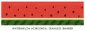 Seamless horizontal web banner with black watermelon seeds on red. Internet page header decoration. Design element. Vector Royalty Free Stock Photo