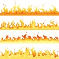Seamless hot fire flame set, danger fire light collection isolated on white background. Vector red and yellow flame Royalty Free Stock Photo