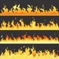 Seamless hot fire flame set, danger fire light collection isolated on white background. Vector red and yellow flame Royalty Free Stock Photo