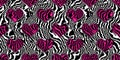 Seamless hot pink psychedelic tiger stripe or zebra skin valentine\'s day hearts contemporary patchwork fashion pattern