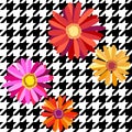 Classical checkered English fabric print with embroidered gerbera. Royalty Free Stock Photo