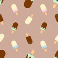 Seamless ice cream pattern. Vector illustration with colorfur ice cream.  Sundae on a brown background Royalty Free Stock Photo