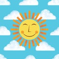 Smiling sun and cloud illustration seamless pattern