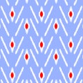 Blue Ikat Chevron Seamless Pattern with Red Center Motifs for Textile and Wallpaper Design Royalty Free Stock Photo