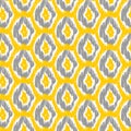 Seamless ikat pattern in yellow and grey colors. Vector tribal background