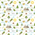Seamless illustrated nature outdoors themed line style vector pattern