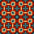 Seamless illustrated pattern made of abstract elements in beige, blue, red and black Royalty Free Stock Photo