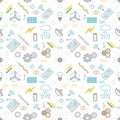 Seamless illustrated technology and science themed line style vector pattern