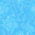 Seamless illustration with contour images of bacteria, germs and viruses on the blue background