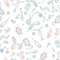 Seamless illustration with contour images of bacteria, germs and viruses , simple colored contour icons on white background