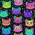 Seamless illustration of bright cat heads