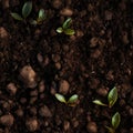 A seamless pattern of fertile soil with some green sprouts