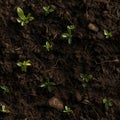 A seamless pattern of fertile soil with some green sprouts