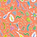Seamless illustration with images of bacteria, germs and viruses on a orange background Royalty Free Stock Photo