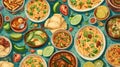 Seamless illustration of Mexican Feast: Illustrated Tabletop Spread of Traditional Mexican Dishes