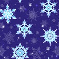 Seamless illustration on the theme of winter and winter holidays, the contour of the snowflake and sters, white snowflakes on a b Royalty Free Stock Photo