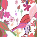 Seamless illustrations of leaves & flower. Green, details, wallpaper & set.