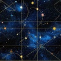 Tile - Constellations and planets (#1) 1x1 Single. Tileable illustration. Generative AI (Real 300 DPI) Royalty Free Stock Photo