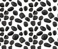 Seamless image of photographed black polished pebbles on white background.