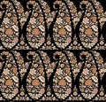 Seamless Indian paisley pattern with black background Royalty Free Stock Photo