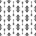 Seamless Indian pattern vector arrows and USA Native American type geometric ornaments black and white background design retro vin Royalty Free Stock Photo