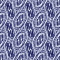 Seamless indigo doodle dot texture. Blue woven boro cotton dyed effect background. Japanese repeat batik resist wash