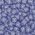 Seamless indigo doodle dot texture. Blue woven boro cotton dyed effect background. Japanese repeat batik resist wash