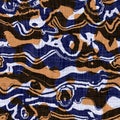 Seamless indigo dyed bandana texture. Blue orange stain woven cotton effect background. Repeat Indonesian batik