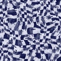 Seamless indigo dyed twisted bandana texture. Blue dark woven cotton effect background. Repeat Indonesian batik resist