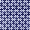 Seamless indigo geometric texture. Navy blue woven geo shape cotton dyed effect background. Japanese repeat batik resist