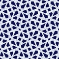 Seamless indigo geometric texture. Navy blue woven geo shape cotton dyed effect background. Japanese repeat batik resist