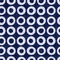 Seamless indigo polka dot texture. Blue woven boro cotton dyed effect background. Japanese repeat batik resist pattern