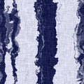 Seamless indigo stripe texture on blue woven boro cotton dyed effect background. Japanese repeat batik resist pattern