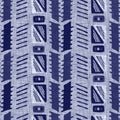 Seamless indigo washed stripe texture. Blue woven boro linen cotton dyed effect background. Japanese repeat batik resist