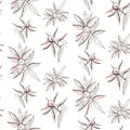 seamless ink peony flower pattern on white backdrop. Engraved vintage peony wallpaper. elegant black and white peony illustration Royalty Free Stock Photo