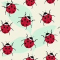 Seamless insect pattern. Colorful ladybugs.