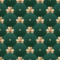 Seamless irish gold pattern with clover and heart on a dark green background. Pattern for St. Patrick Day. Vector Illustration. Royalty Free Stock Photo