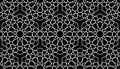 Seamless Islamic pattern, white line art persian mosaic motif. Ramadan banner Arabic round pattern elements. Geometric circular Royalty Free Stock Photo