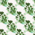 Seamless isolated pattern with abstract botanic silhouettes. Green and blue floral elements on white background Royalty Free Stock Photo