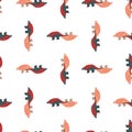 Seamless isolated pattern with geometric pink dinosaurs shapes. White background. Hand drawn backdrop Royalty Free Stock Photo