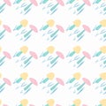 Seamless isolated pattern with pink and yellow mushroom silhouettes. White background