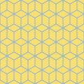Seamless Isometric Blocks Cubes Pattern in Blue and Yellow Creating Depth, Deepness, Perspective. Creative Printable Royalty Free Stock Photo
