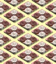 Seamless isometric 3d render pattern. Chocolate assorted donuts in box. Minimal design. Donuts lover, Restaurant, bakery candy