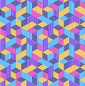 Seamless isometric lines geometric pattern, 3D cubes vector tiling background, architecture and construction.